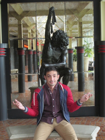 My brother in front of what my dad termed 'the Pagan statue'